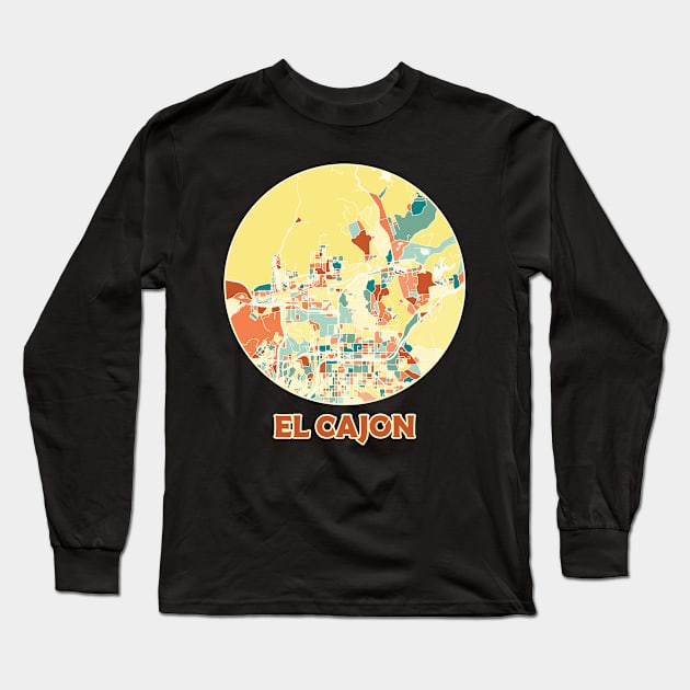 El Cajon California map in mozaique colors Long Sleeve T-Shirt by SerenityByAlex